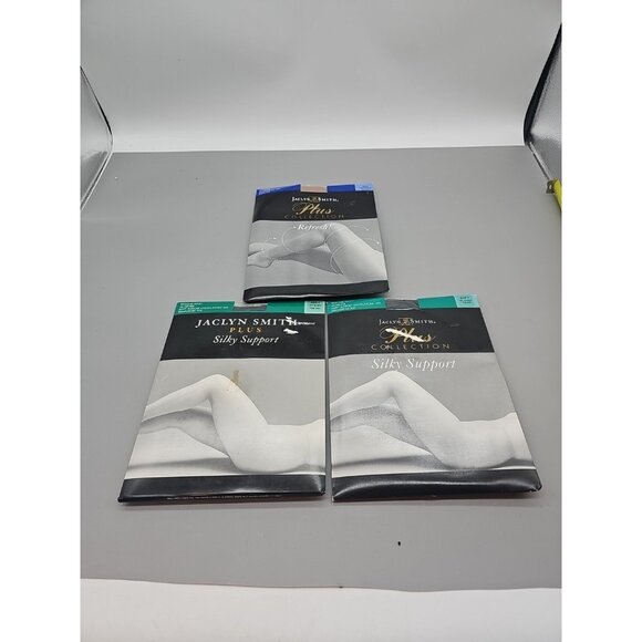 Jaclyn Smith Silky Support Pantyhose Sift Beige & Black Plus Sz F Control Top X3 - Picture 1 of 7
